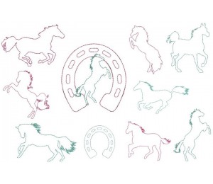 Stickserie - Pferde Silhouette Fransenappli